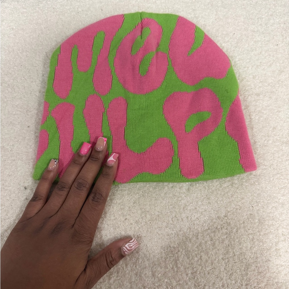 Mea Culpa Pink and Green Graphic Beanie